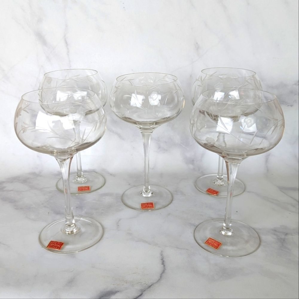 Heritage Princess House Balloon Crystal Wine Glasses Hand Cut Set of 5